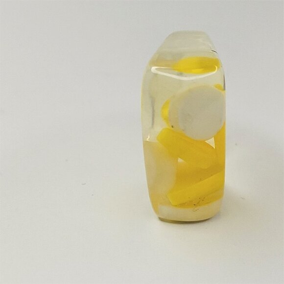 Lucite Resin Ring Yellow and White Clear See Through Rectangular Ring - Picture 10 of 10
